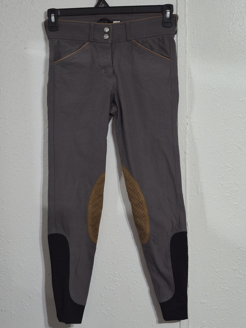 Dover Saddlery Equestrian Breeches Womens 24 Gray Stretch Knee Patch Preppy